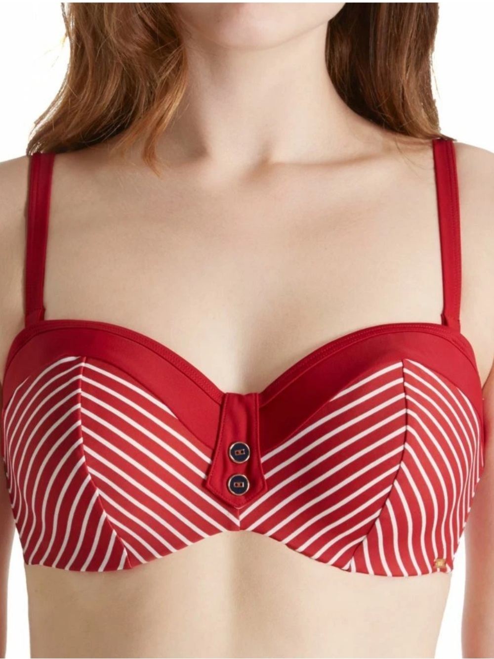 Panache Britt Red & White Bandeau Bikini Tol Size 34E